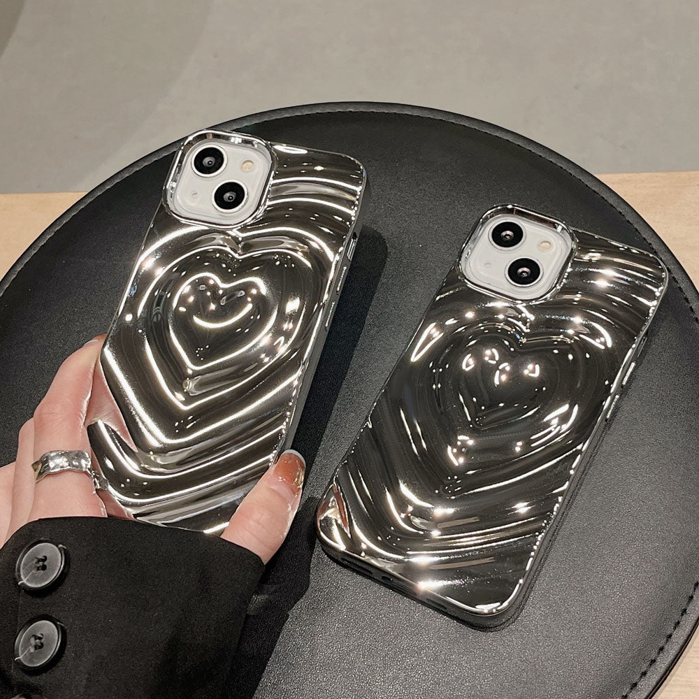 Luxury Electroplate Silver 3D Heart Water Ripple Phone Case | ZAKAPOP