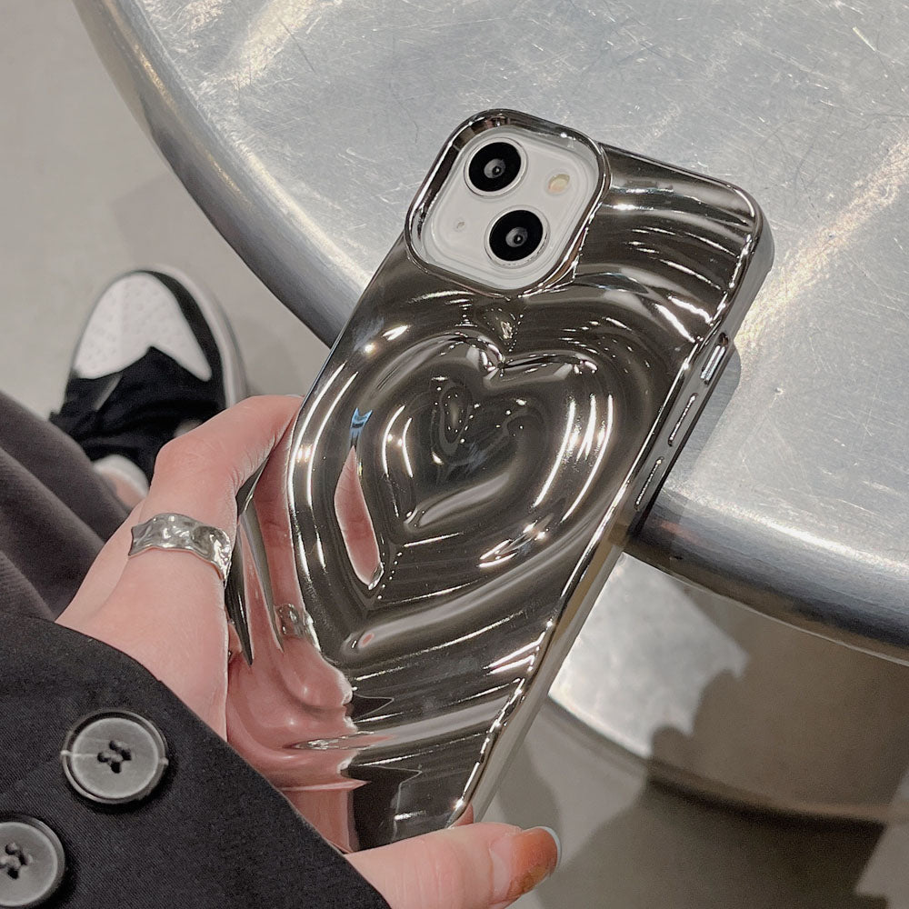 Luxury Electroplate Silver 3D Heart Water Ripple Phone Case | ZAKAPOP