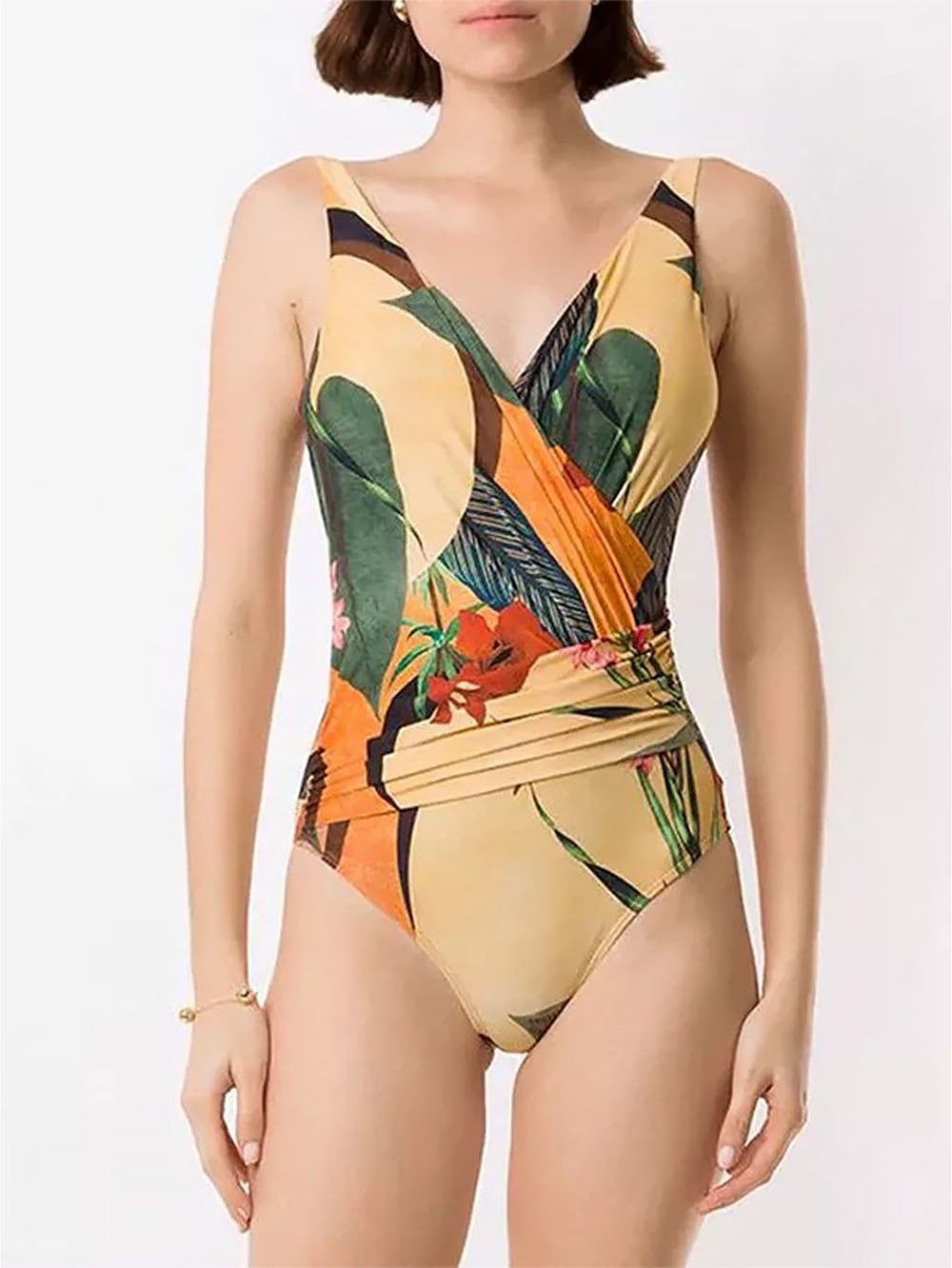 One Piece Printed Open Back Swimsuit with Hip Length Skirt Set | ZAKAPOP