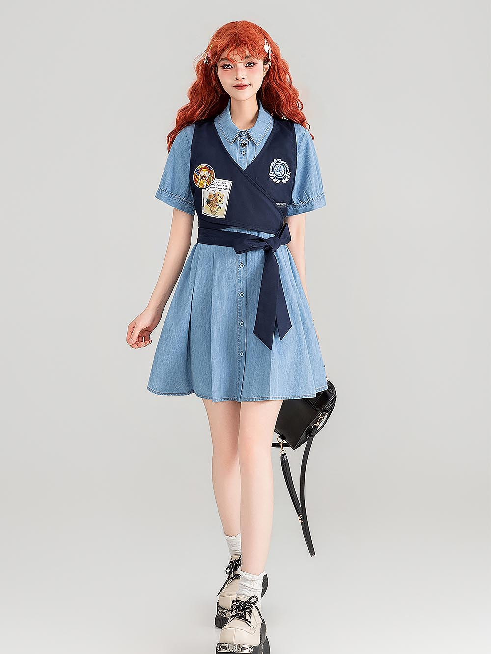 Preppy Lightweight Denim Summer Two-Piece Dress Set | ZAKAPOP