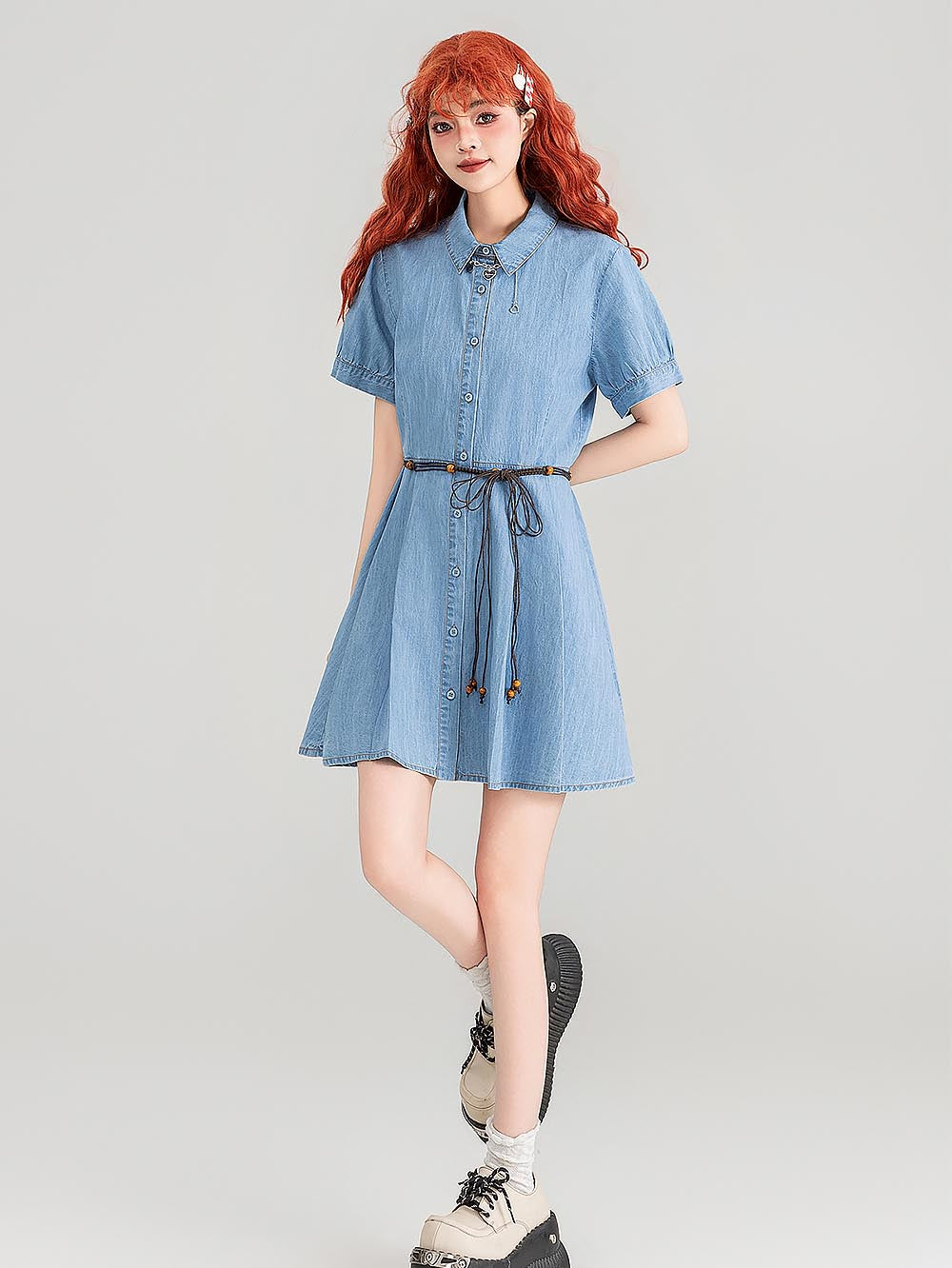 Preppy Lightweight Denim Summer Two-Piece Dress Set | ZAKAPOP