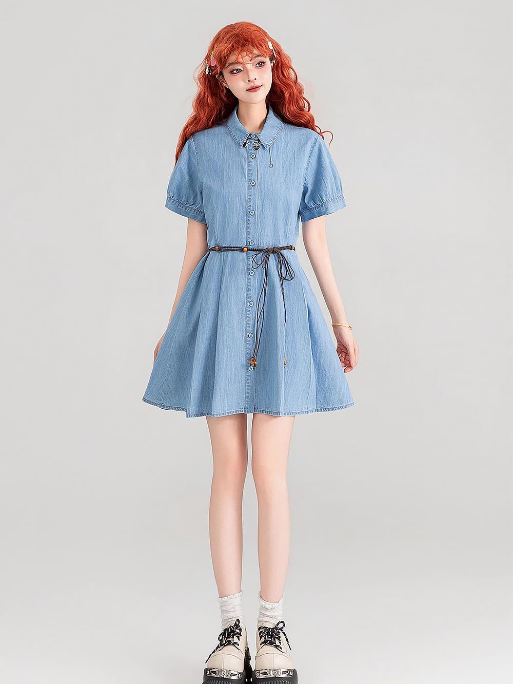 Preppy Lightweight Denim Summer Two-Piece Dress Set | ZAKAPOP