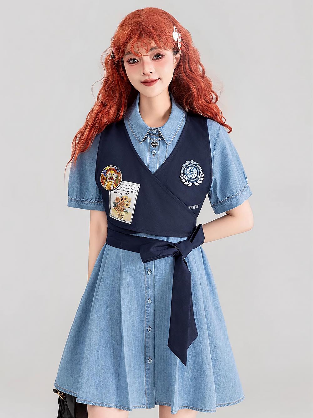 Preppy Lightweight Denim Summer Two-Piece Dress Set | ZAKAPOP