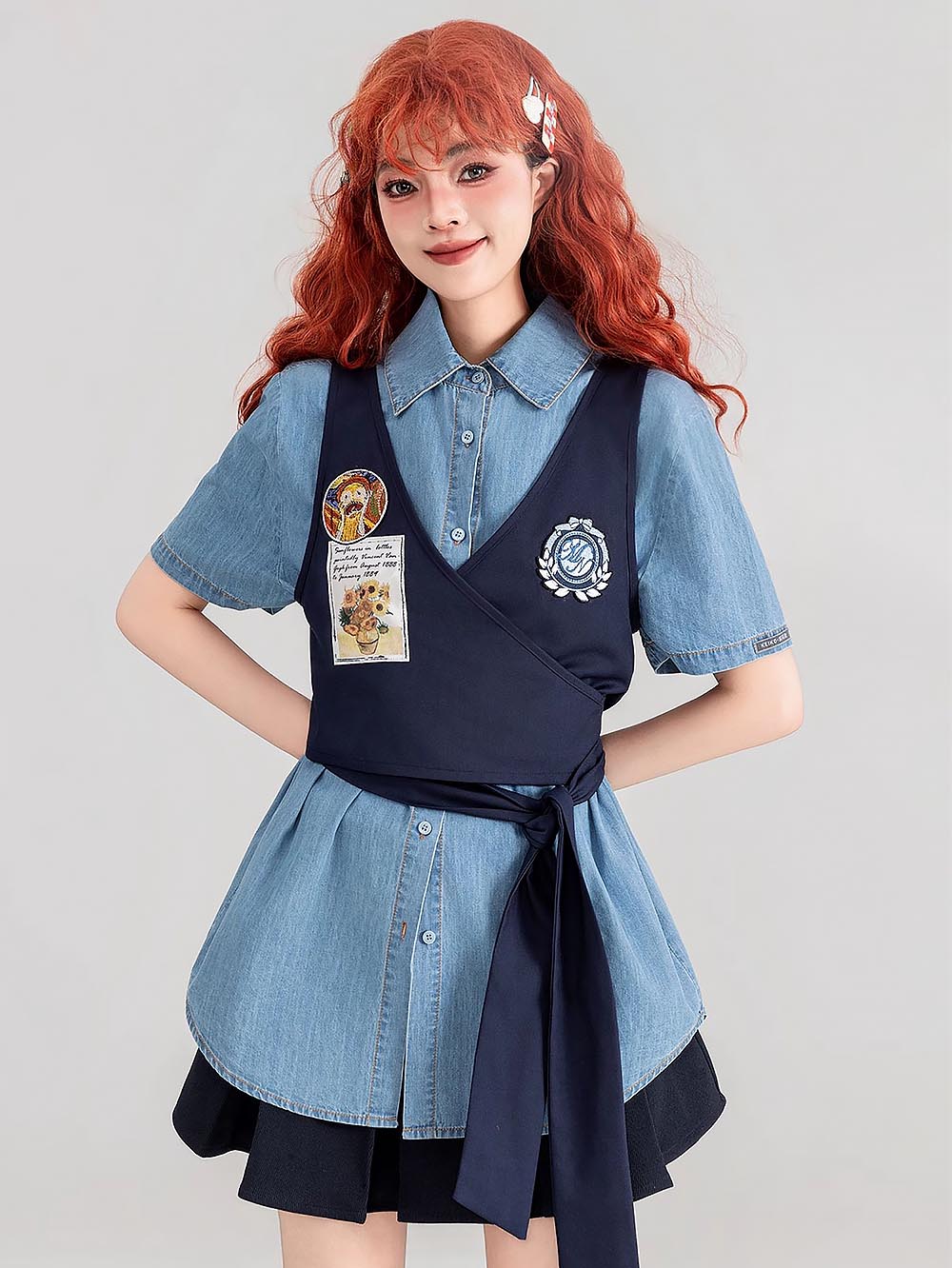 Preppy Lightweight Denim Summer Two-Piece Dress Set | ZAKAPOP