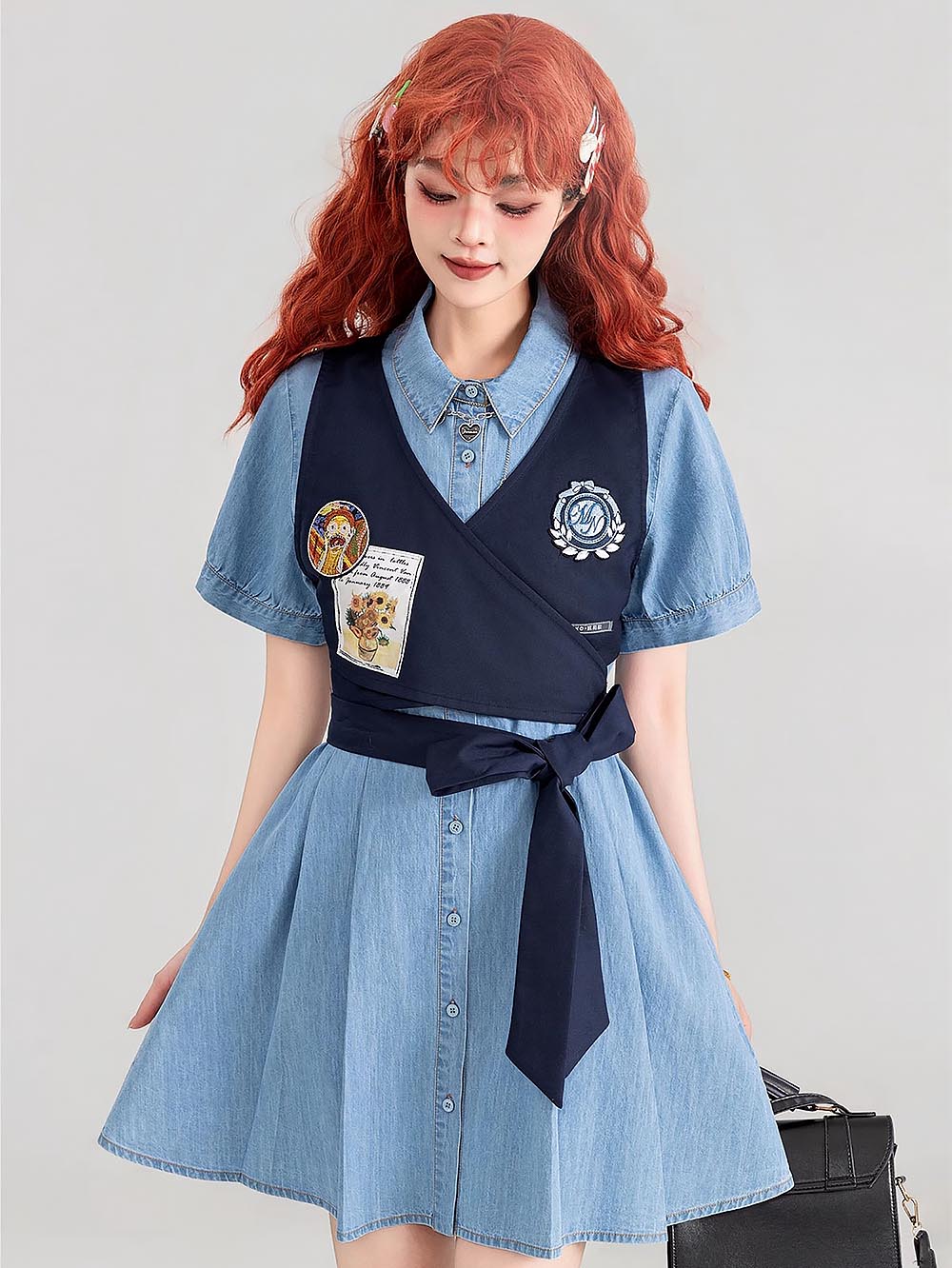 Preppy Lightweight Denim Summer Two-Piece Dress Set | ZAKAPOP