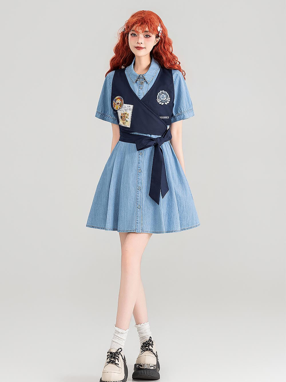 Preppy Lightweight Denim Summer Two-Piece Dress Set | ZAKAPOP