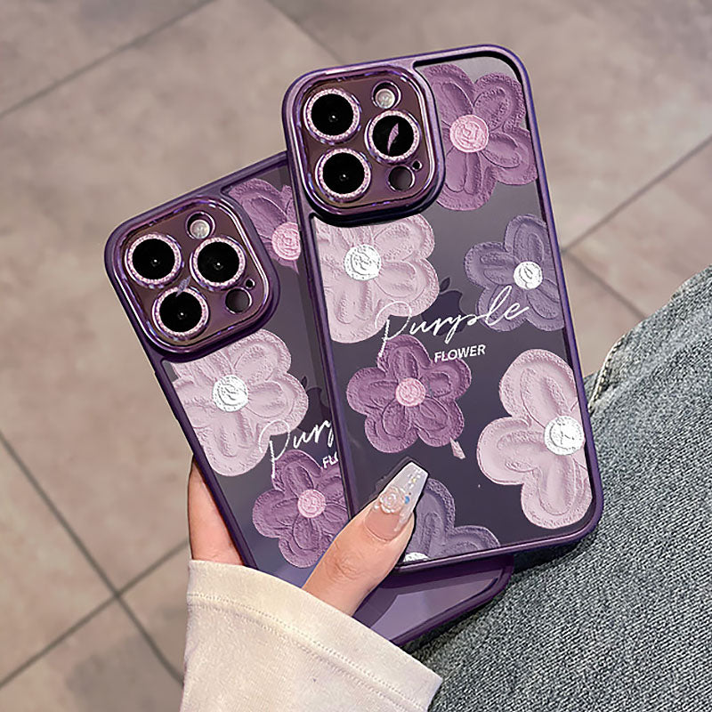 Purple Camellia Lens Film Protective Phone Case | ZAKAPOP