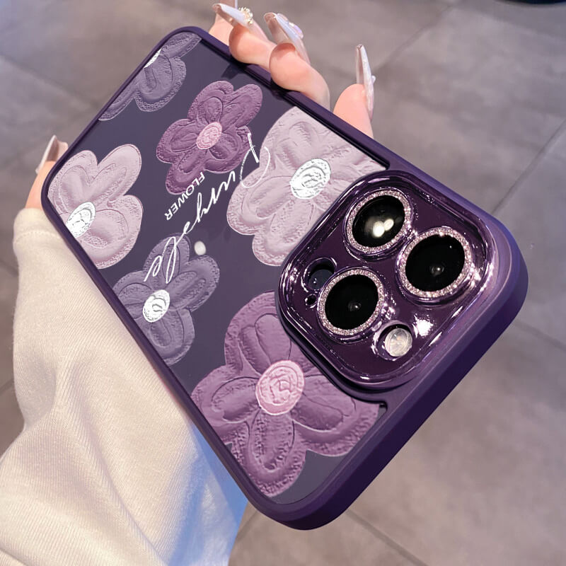 Purple Camellia Lens Film Protective Phone Case | ZAKAPOP