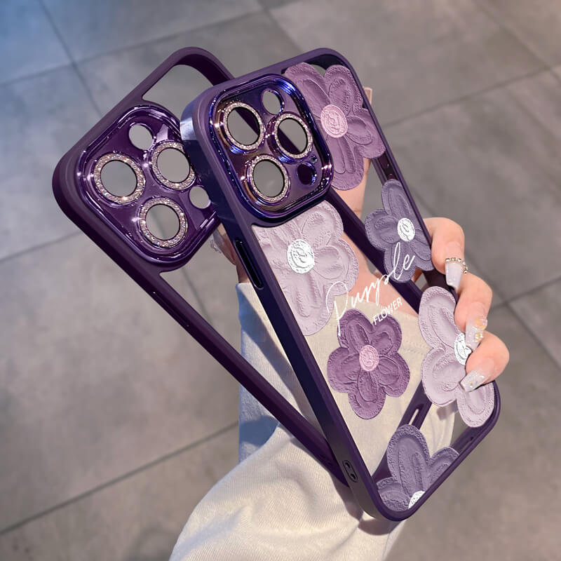 Purple Camellia Lens Film Protective Phone Case | ZAKAPOP