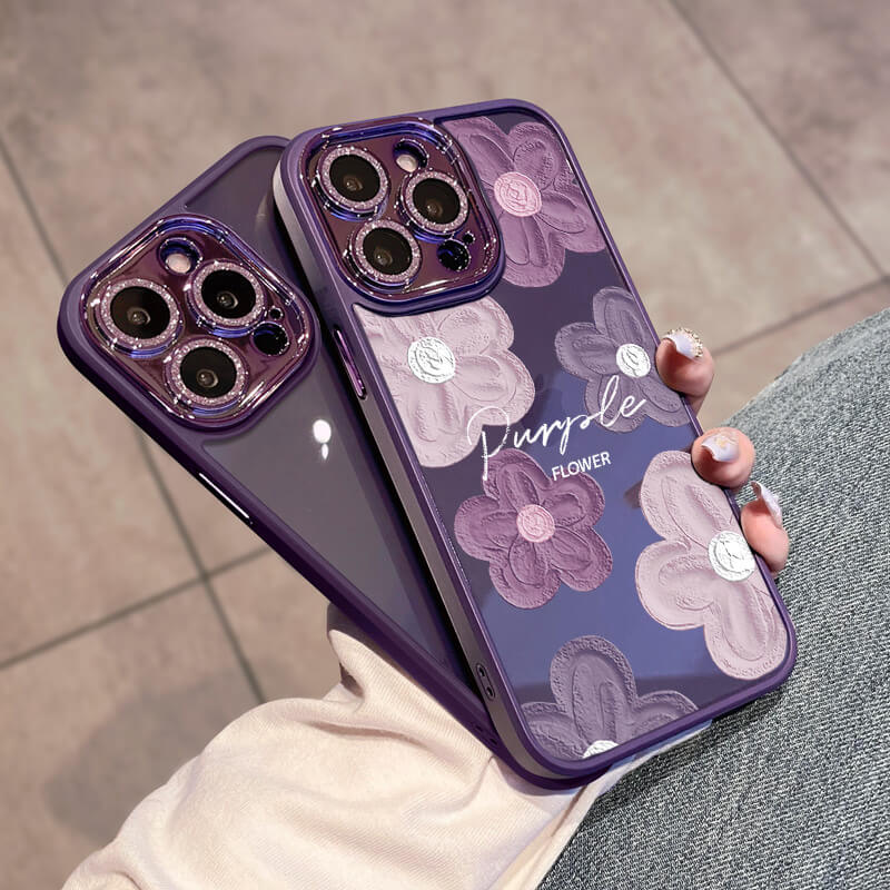 Purple Camellia Lens Film Protective Phone Case | ZAKAPOP