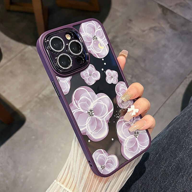 Purple Camellia Lens Film Protective Phone Case | ZAKAPOP