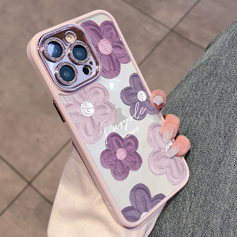 Purple Camellia Lens Film Protective Phone Case | ZAKAPOP