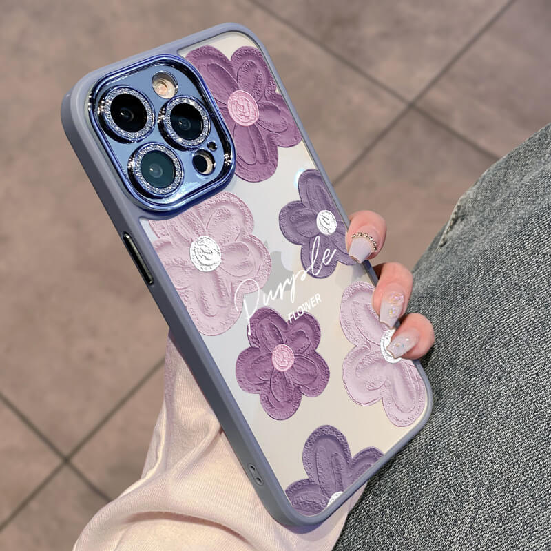 Purple Camellia Lens Film Protective Phone Case | ZAKAPOP