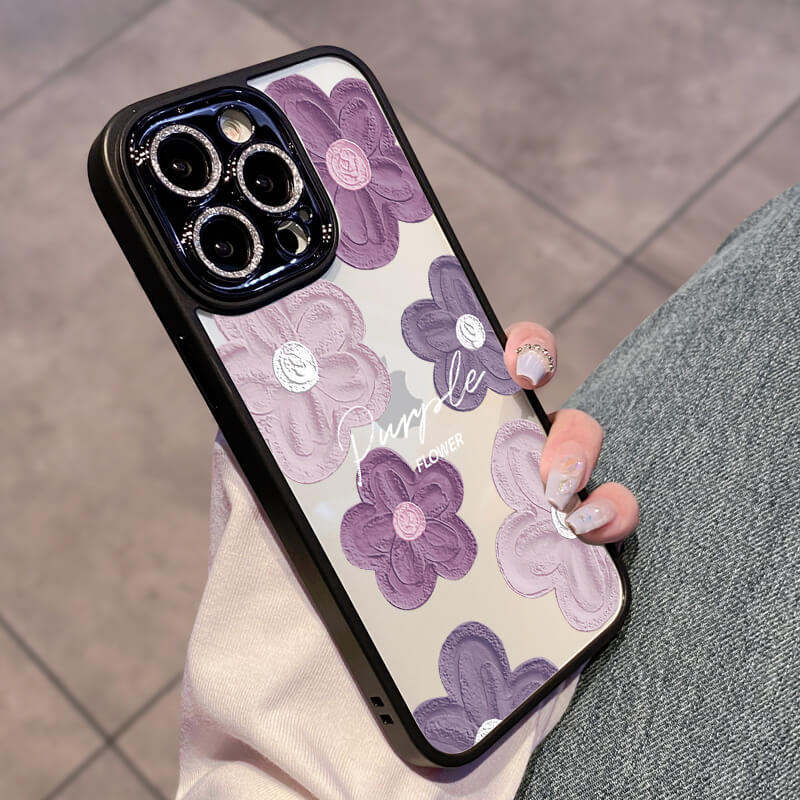 Purple Camellia Lens Film Protective Phone Case | ZAKAPOP