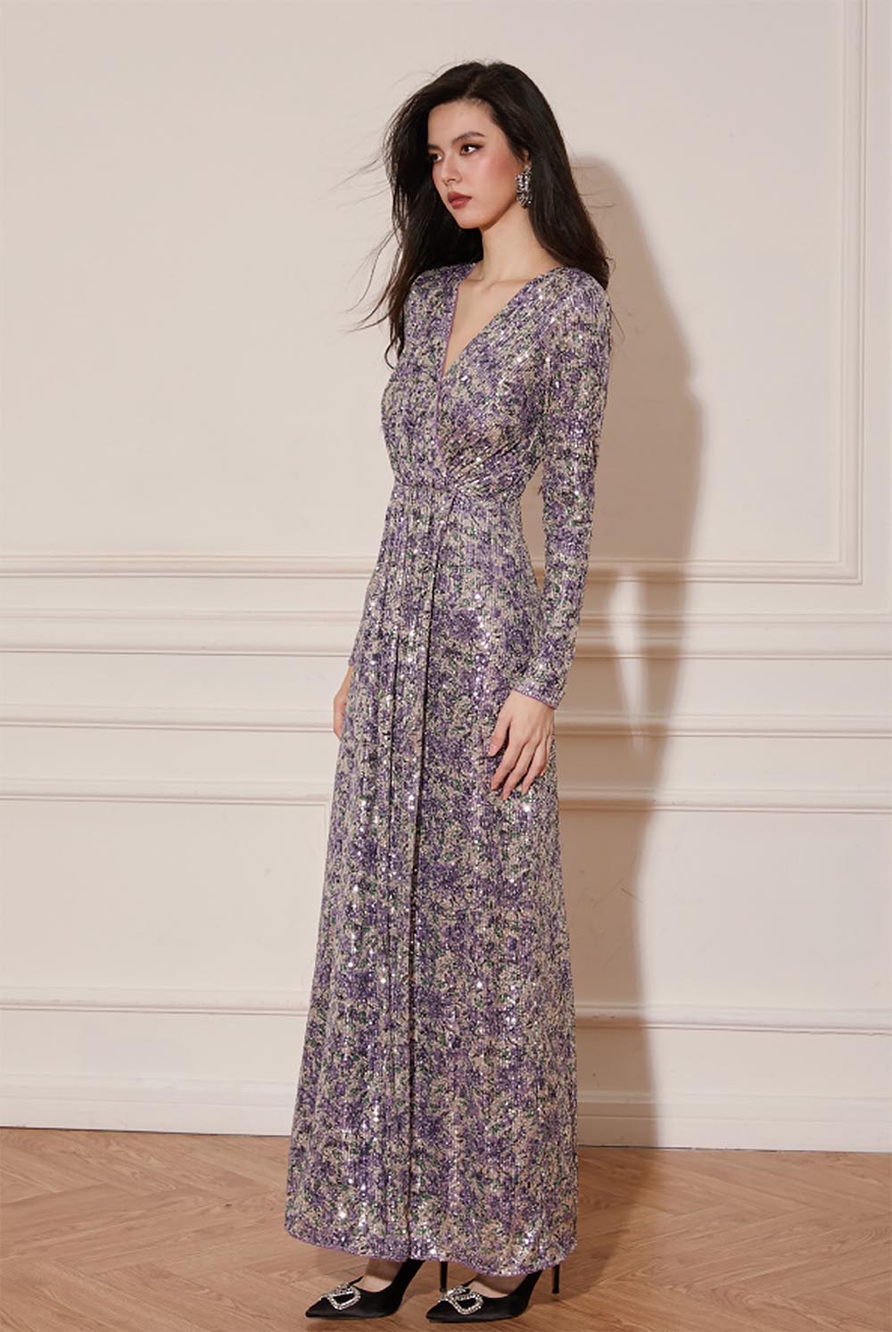 Purple Floral Sparkle Split Maxi Dress | ZAKAPOP