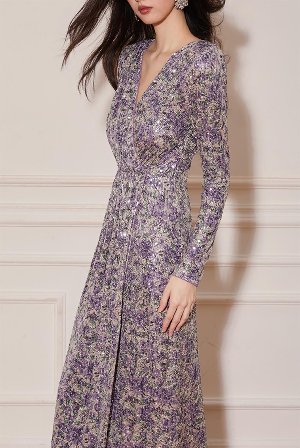 Purple Floral Sparkle Split Maxi Dress | ZAKAPOP