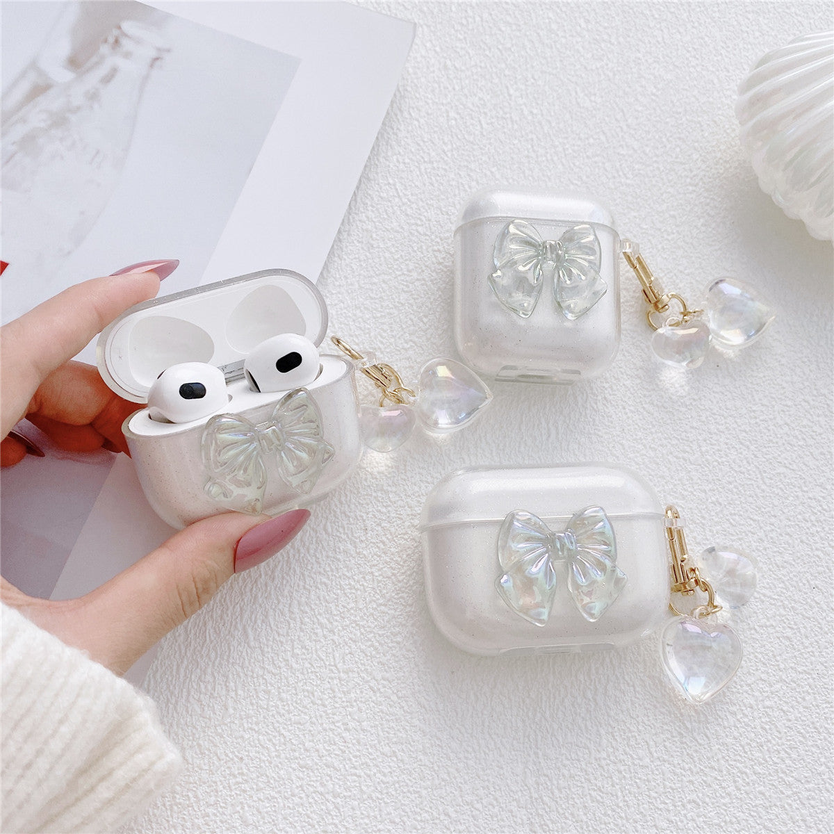 Shimmering Powder Bow Airpods Case | ZAKAPOP