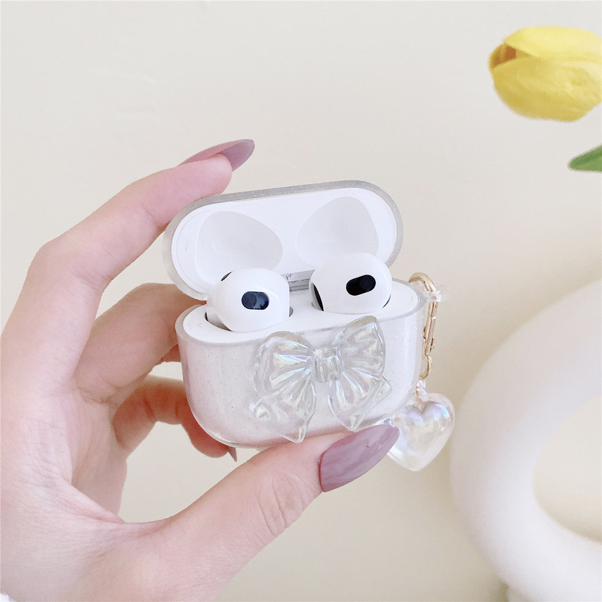 Shimmering Powder Bow Airpods Case | ZAKAPOP