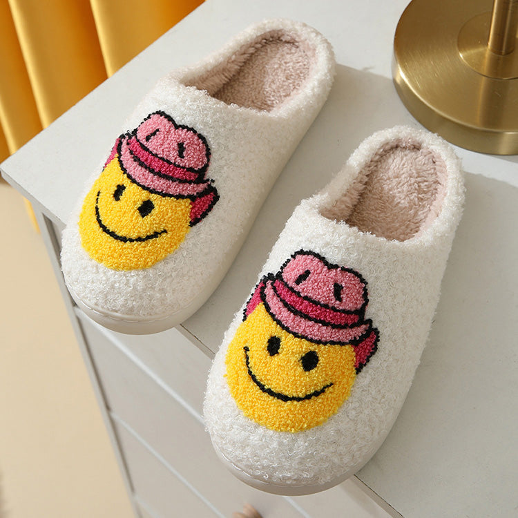 Smile Face Cowboy Fluffy Cute Womens Comfortable Slippers | ZAKAPOP