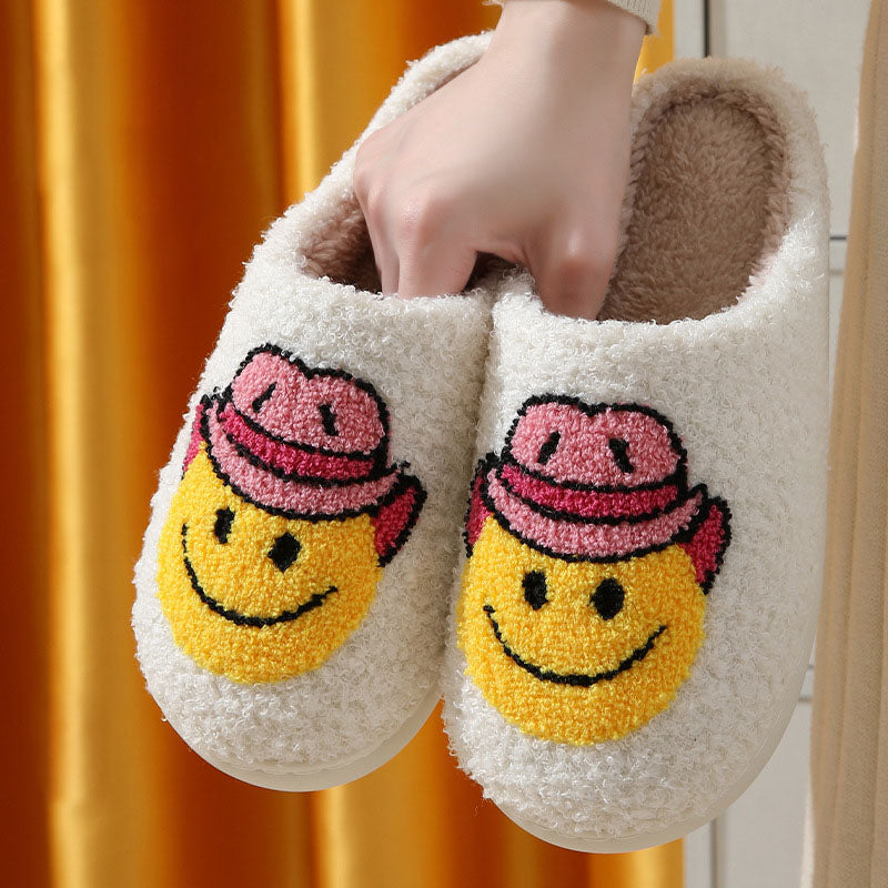 Smile Face Cowboy Fluffy Cute Womens Comfortable Slippers | ZAKAPOP