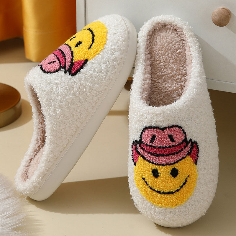 Smile Face Cowboy Fluffy Cute Womens Comfortable Slippers | ZAKAPOP