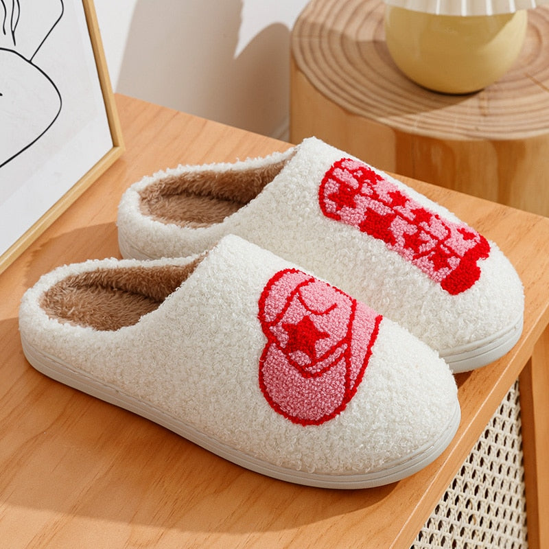 Smile Face Cowboy Fluffy Cute Womens Comfortable Slippers | ZAKAPOP