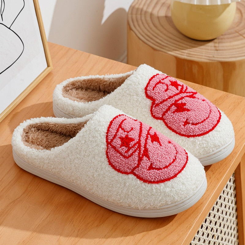 Smile Face Cowboy Fluffy Cute Womens Comfortable Slippers | ZAKAPOP