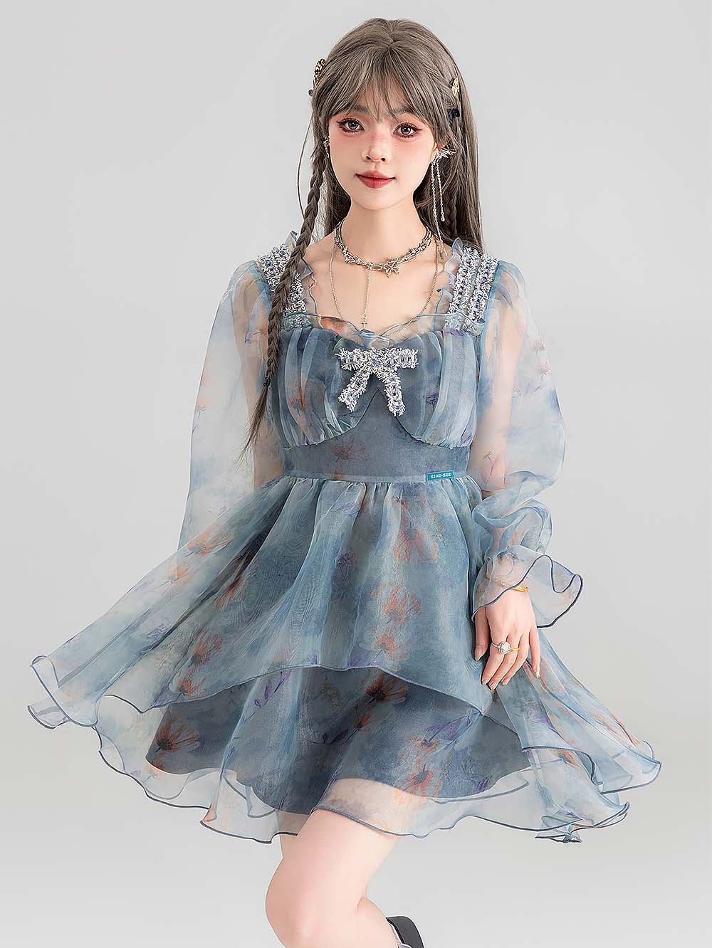 Smoky Blue Floral Princess Dress | ZAKAPOP