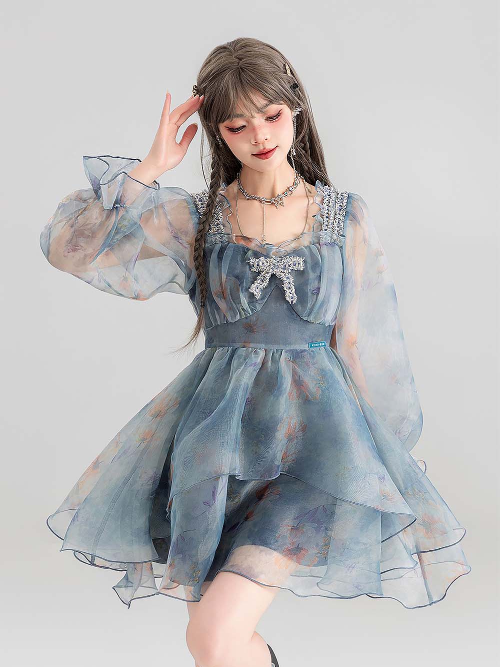 Smoky Blue Floral Princess Dress | ZAKAPOP