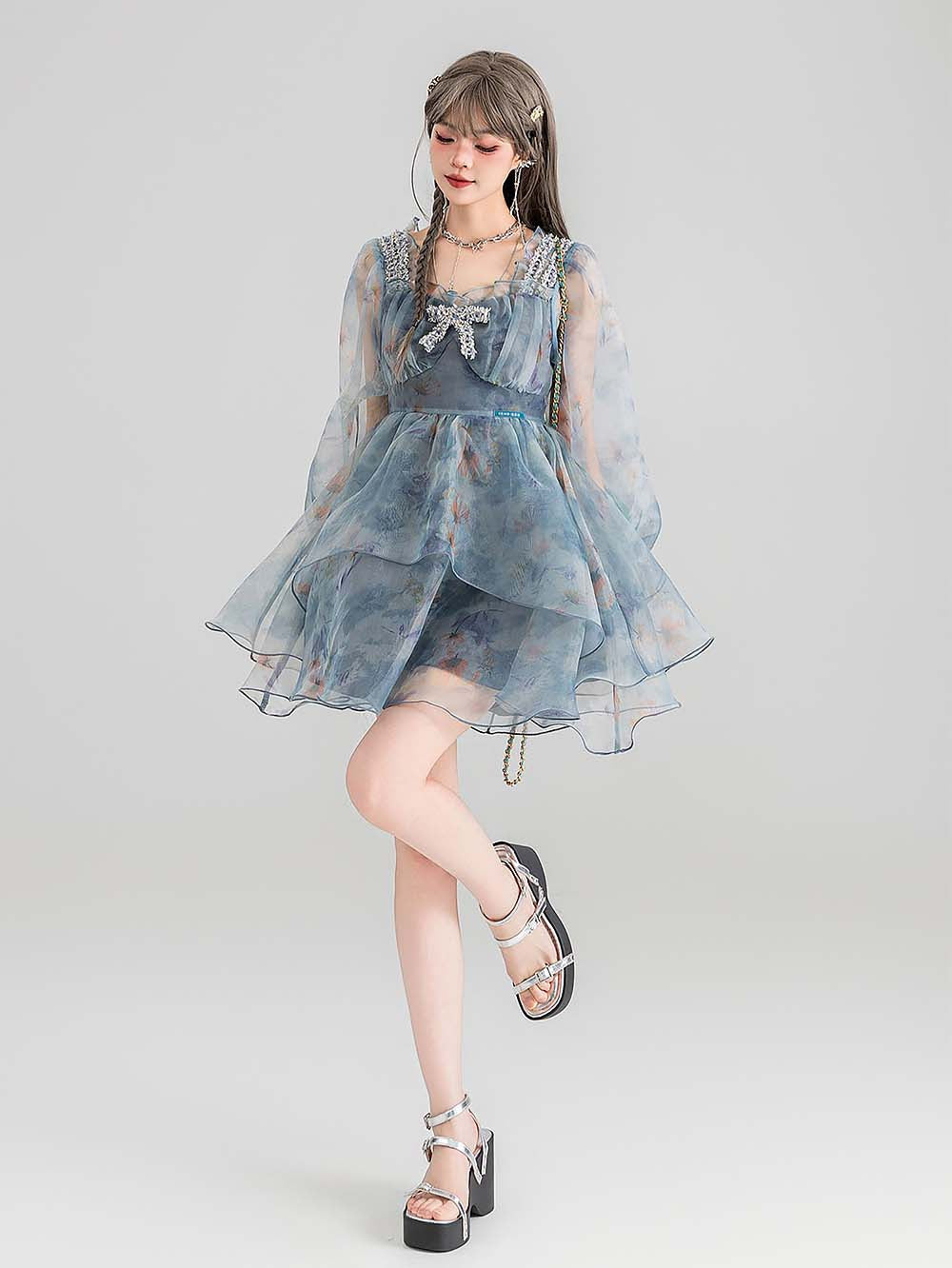 Smoky Blue Floral Princess Dress | ZAKAPOP