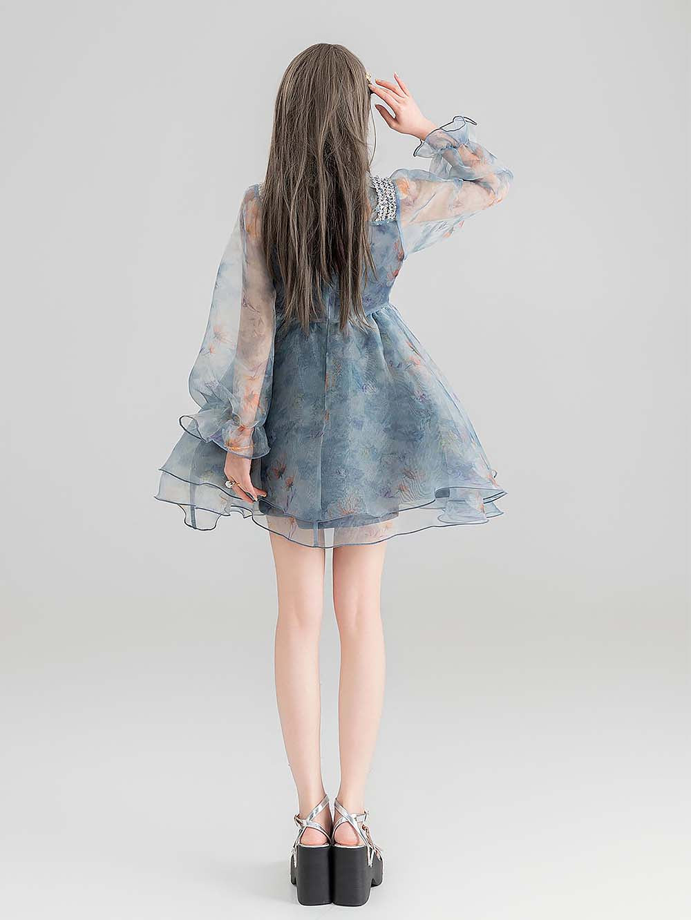 Smoky Blue Floral Princess Dress | ZAKAPOP