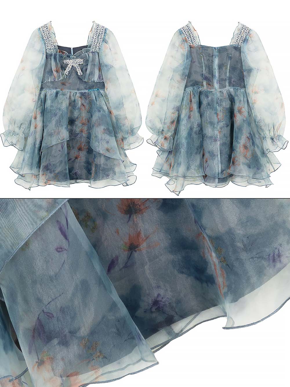 Smoky Blue Floral Princess Dress | ZAKAPOP