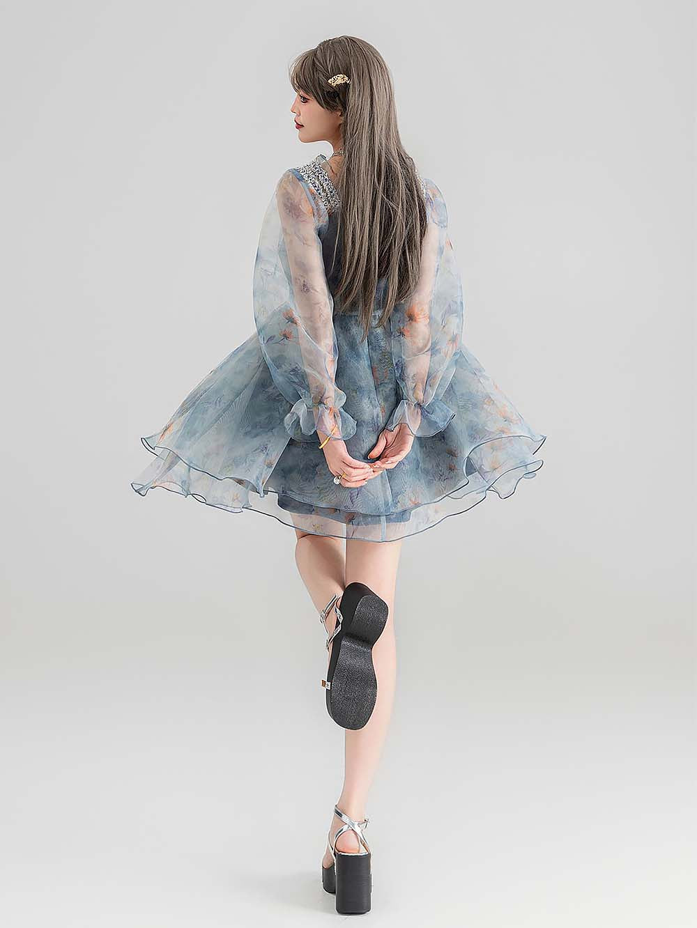 Smoky Blue Floral Princess Dress | ZAKAPOP