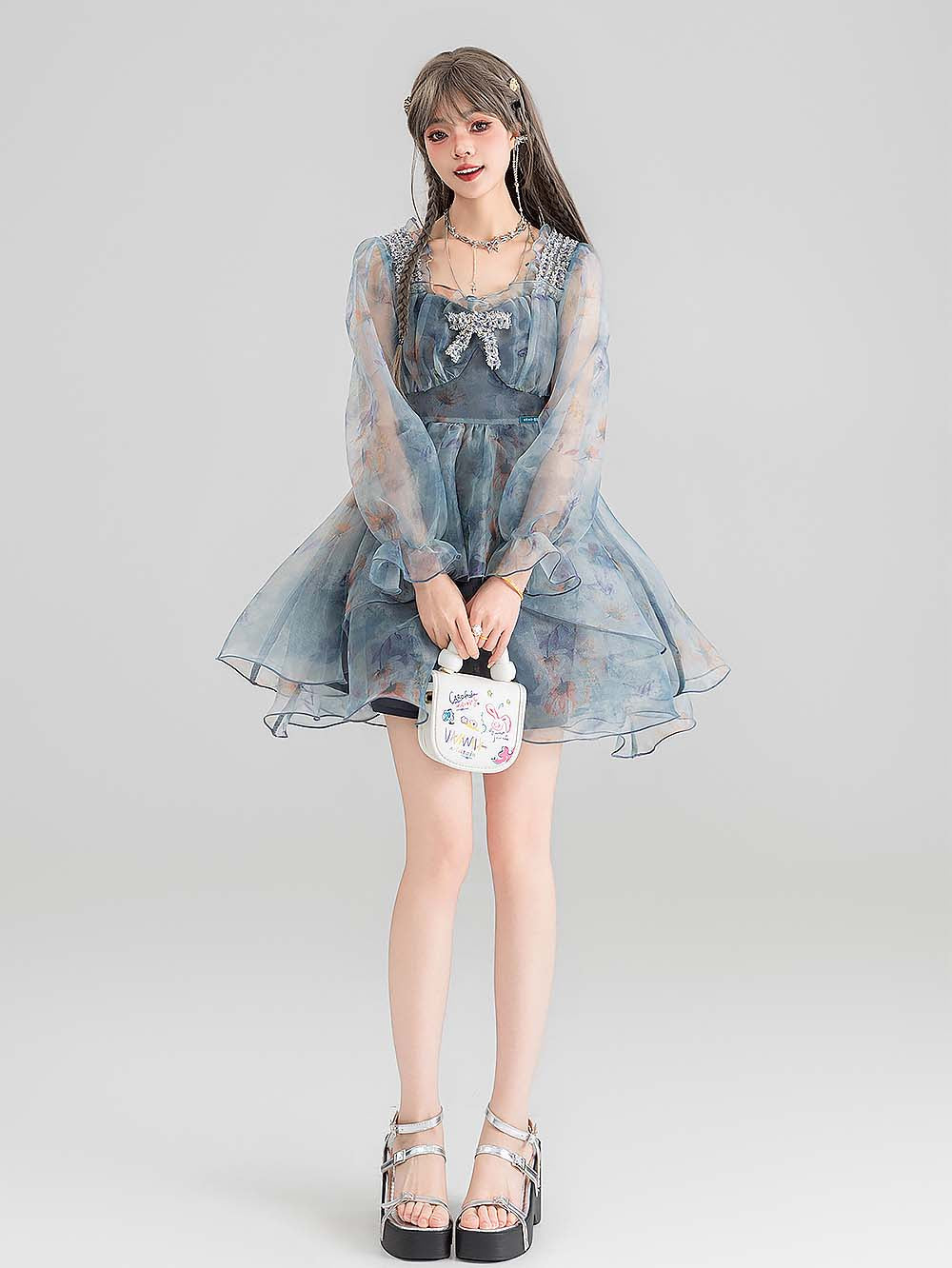 Smoky Blue Floral Princess Dress | ZAKAPOP