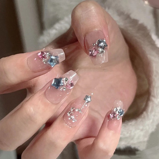 Sparkling Star Diamond Burst Gentle Press-on Nail Art | ZAKAPOP