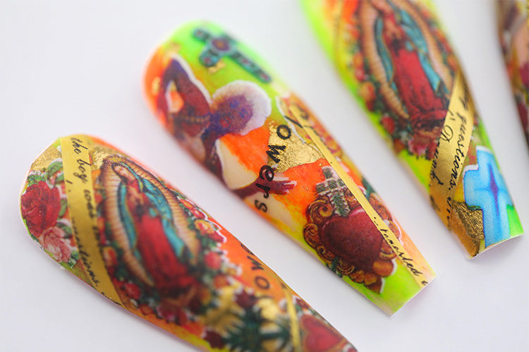 Vintage Colorful Long Press-on Nail Art | ZAKAPOP