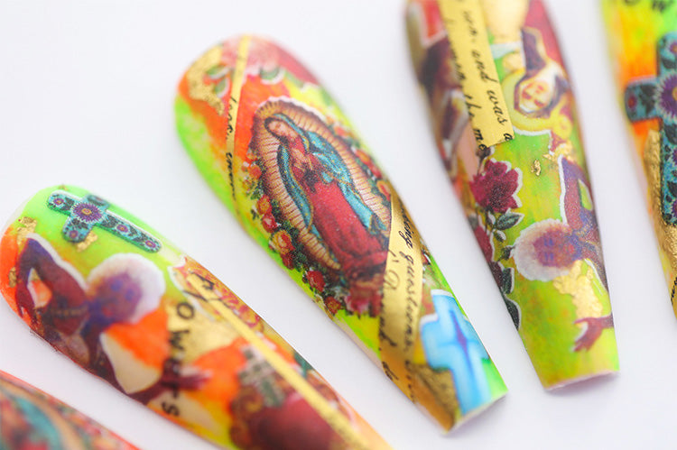 Vintage Colorful Long Press-on Nail Art | ZAKAPOP