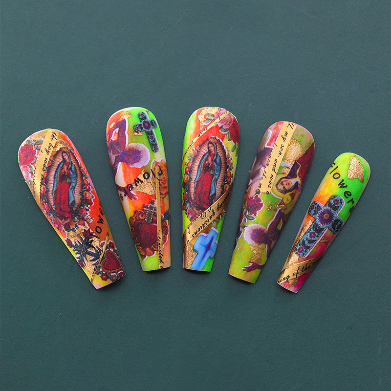 Vintage Colorful Long Press-on Nail Art | ZAKAPOP