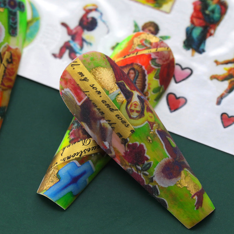 Vintage Colorful Long Press-on Nail Art | ZAKAPOP