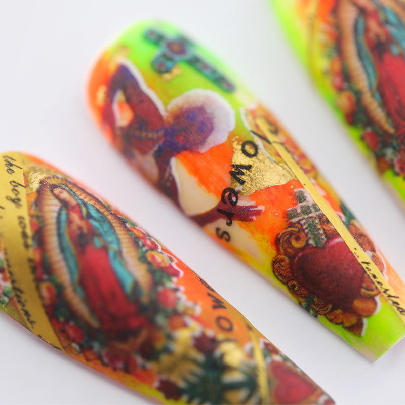 Vintage Colorful Long Press-on Nail Art | ZAKAPOP