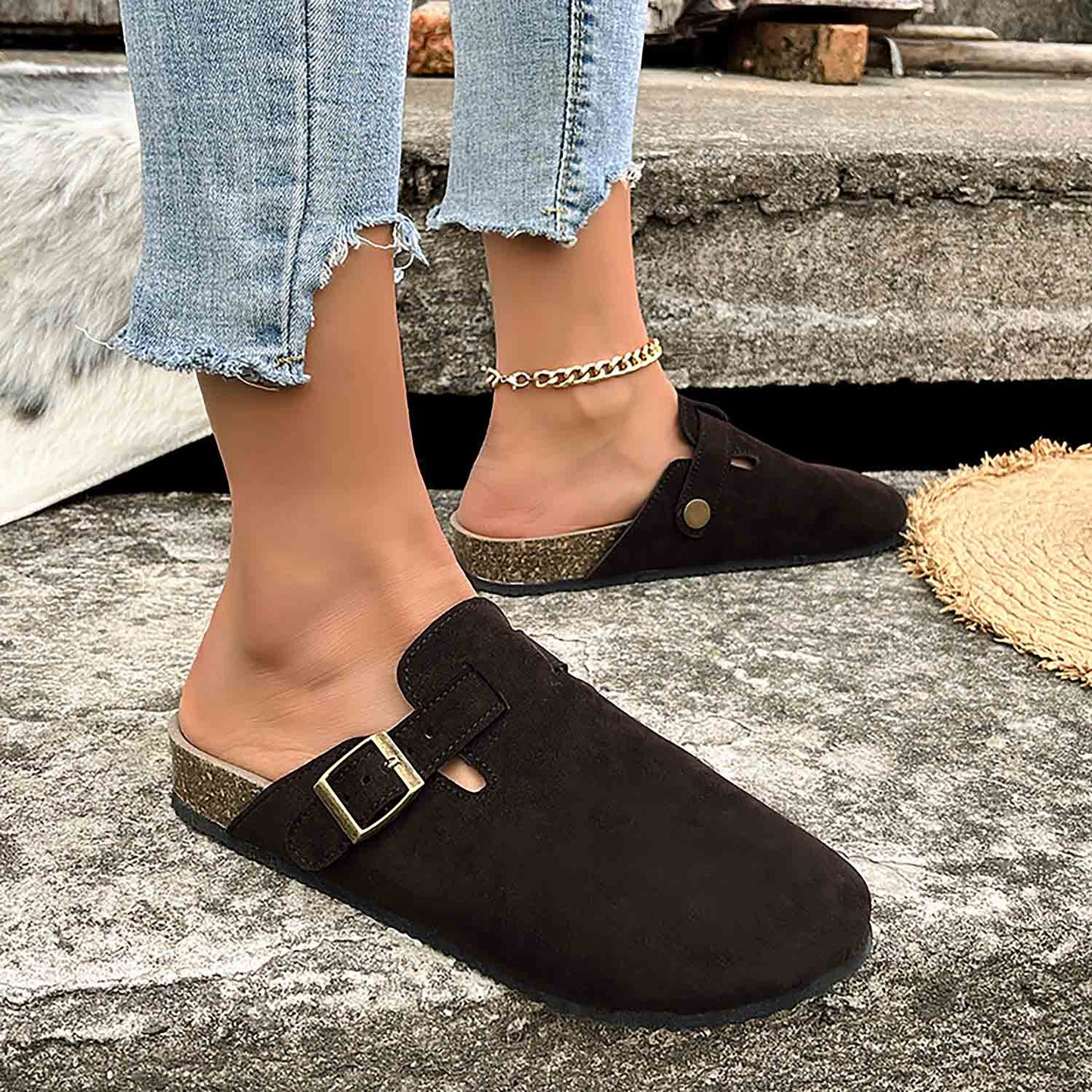 Women's Buckle Strap Flat Mules | ZAKAPOP