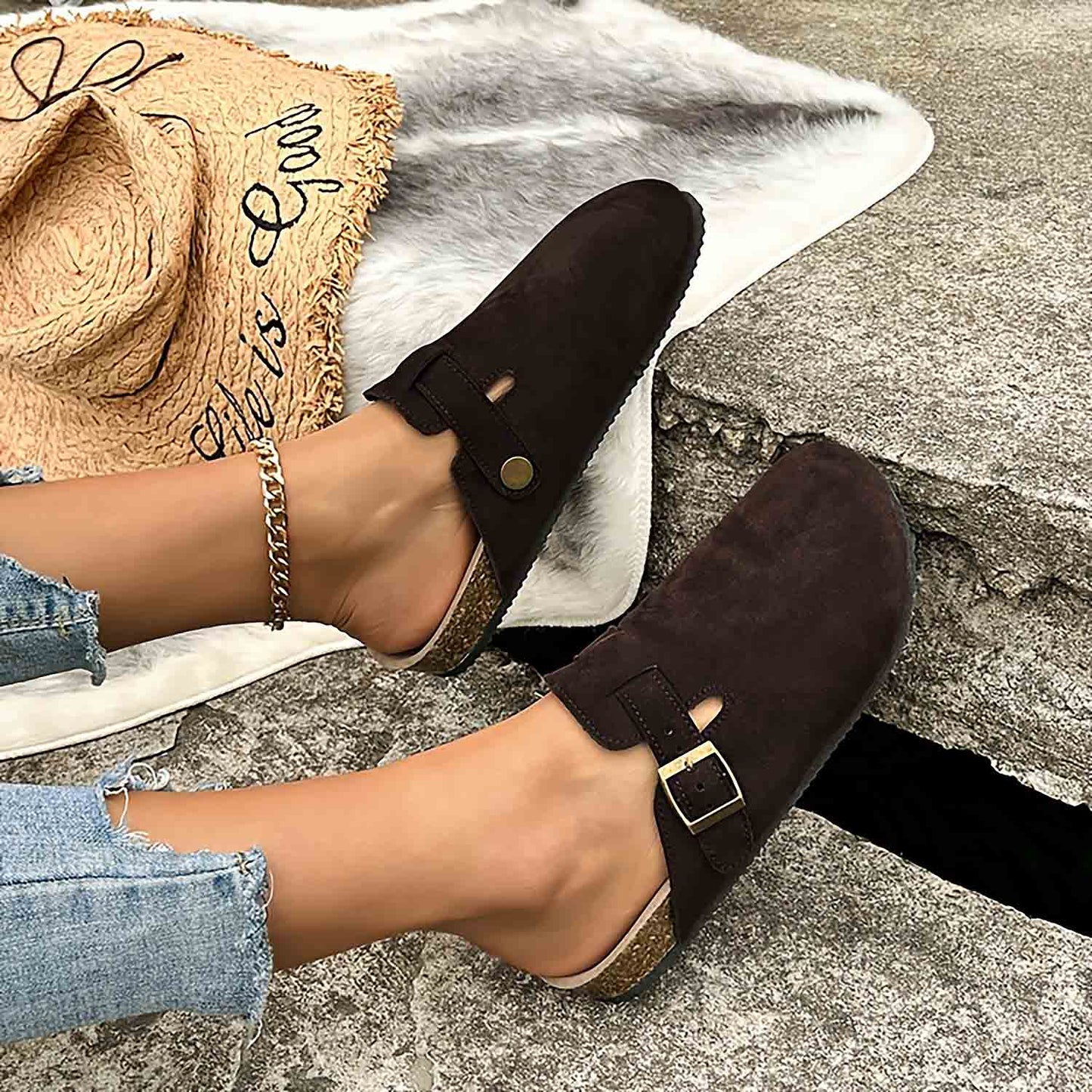 Women's Buckle Strap Flat Mules | ZAKAPOP