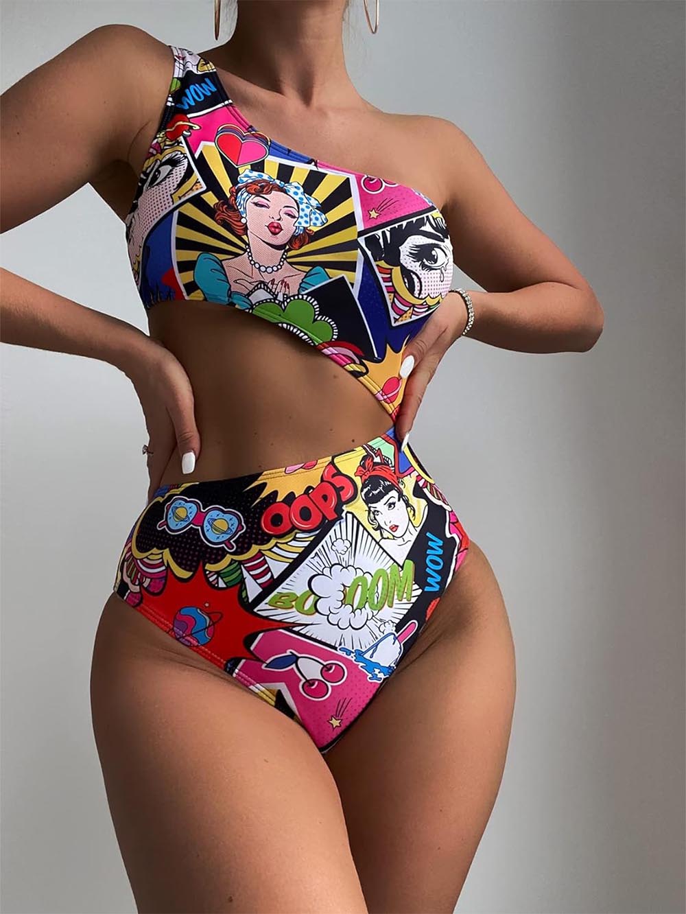 Women's Cartoon Pattern Cut Out One Piece Swimwear | ZAKAPOP