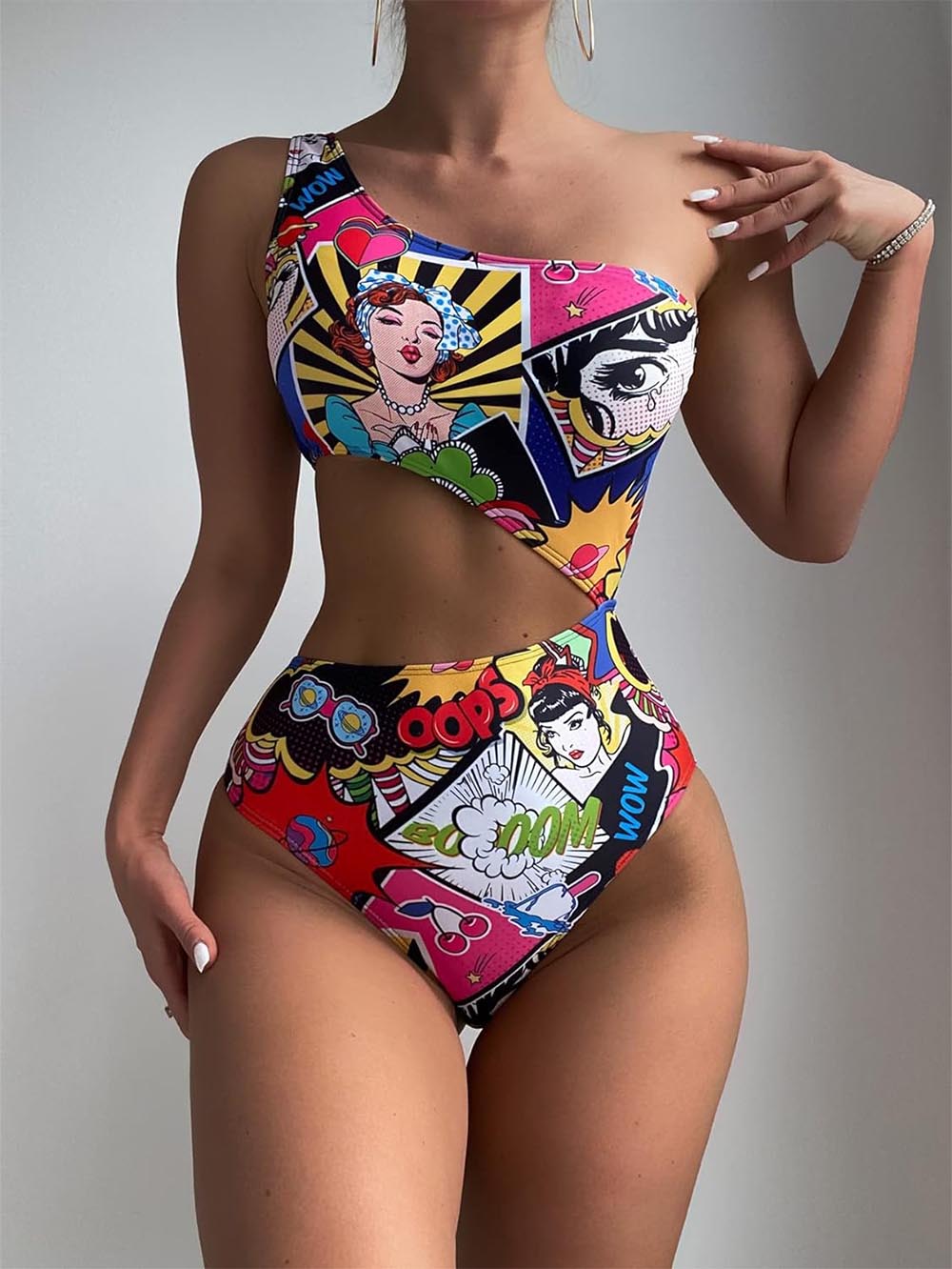 Women's Cartoon Pattern Cut Out One Piece Swimwear | ZAKAPOP