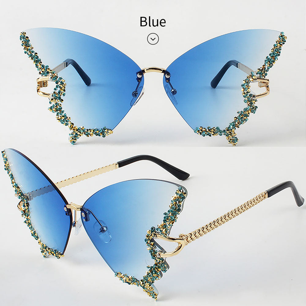 Women's Fashionable Butterfly Rhinestone Frameless Gradient Sunglasses | ZAKAPOP