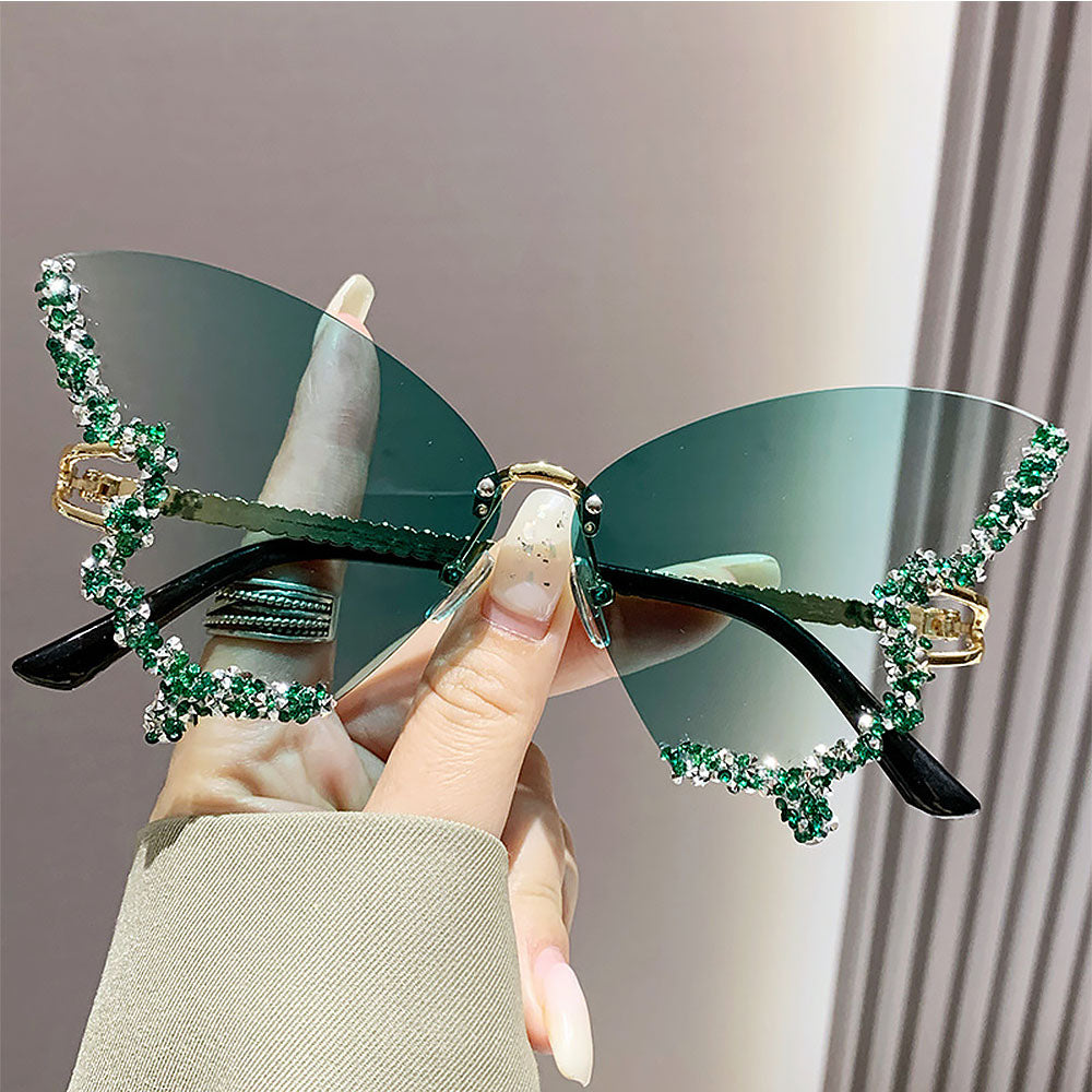 Women's Fashionable Butterfly Rhinestone Frameless Gradient Sunglasses | ZAKAPOP