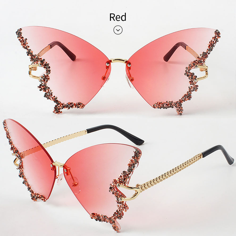 Women's Fashionable Butterfly Rhinestone Frameless Gradient Sunglasses | ZAKAPOP