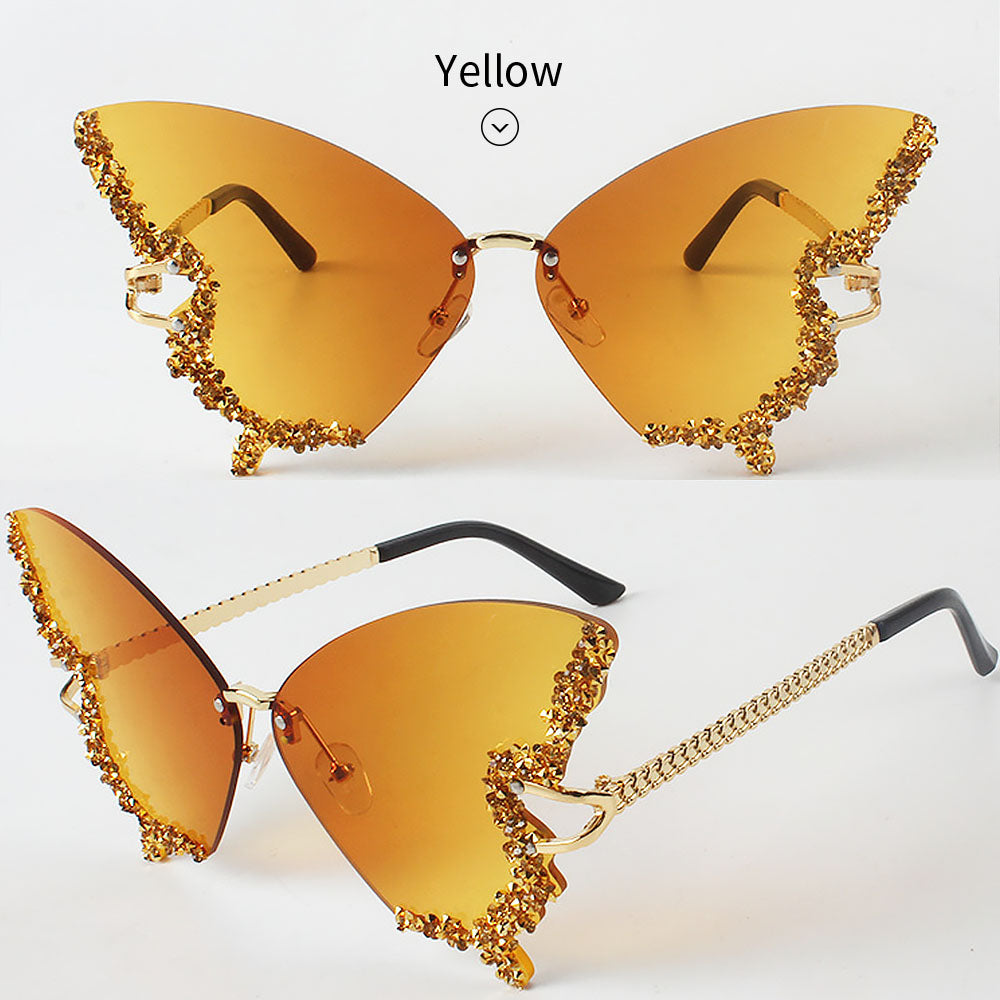 Women's Fashionable Butterfly Rhinestone Frameless Gradient Sunglasses | ZAKAPOP