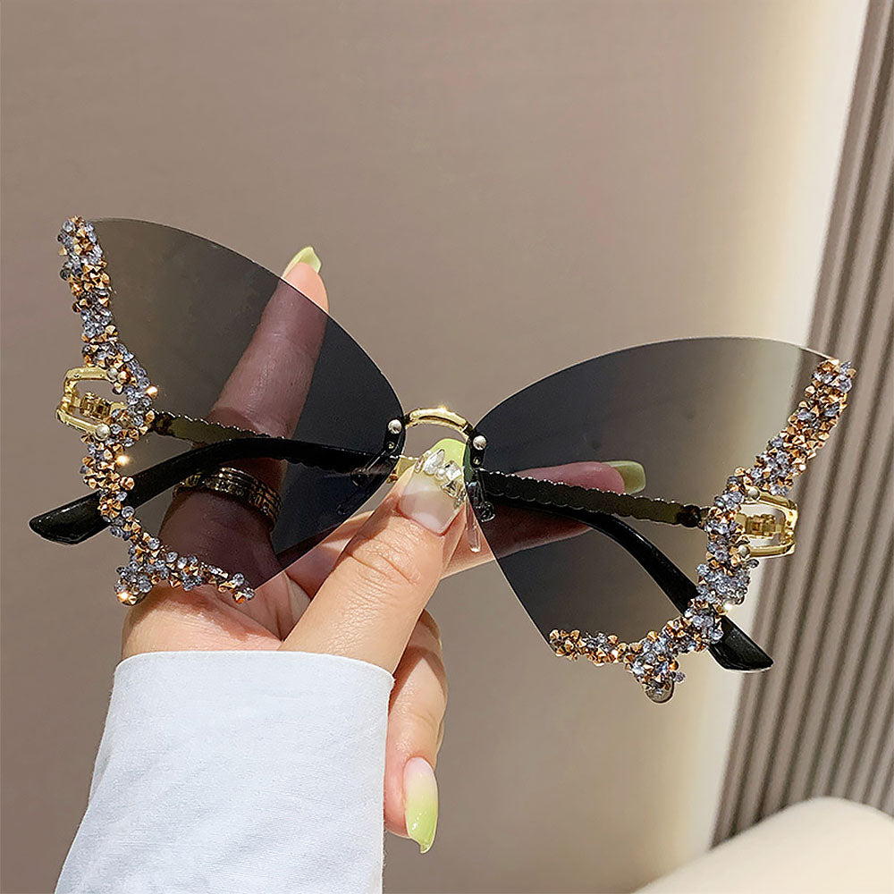 Women's Fashionable Butterfly Rhinestone Frameless Gradient Sunglasses | ZAKAPOP