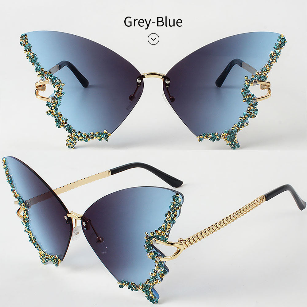 Women's Fashionable Butterfly Rhinestone Frameless Gradient Sunglasses | ZAKAPOP